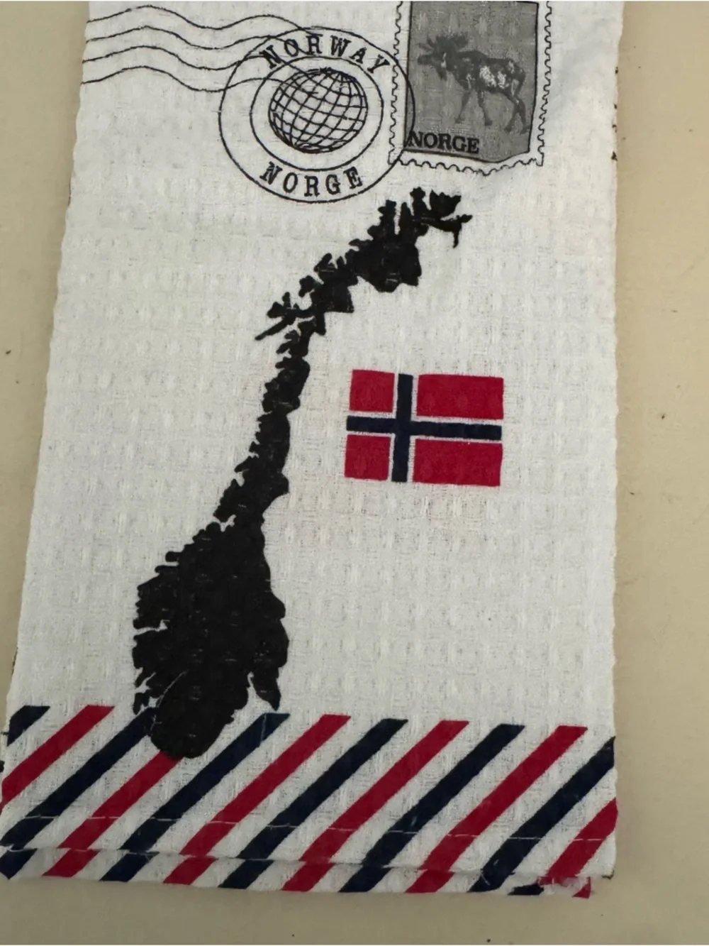 Way Nor Norway Souvenir Kitchen Towel NWT - 100% Cotton Waffle Weave